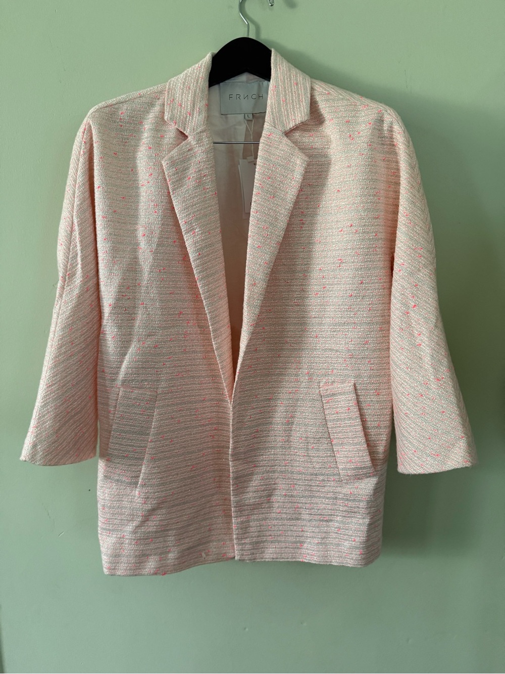 FRNCH Blush Pink Tweed Open Front Blazer